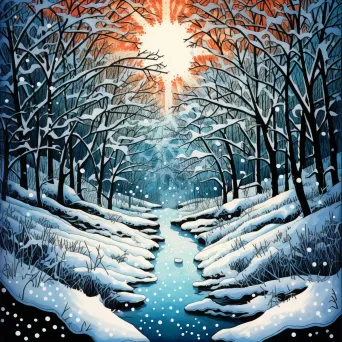 Winter scene with symmetrical snowflake pattern - Image 4