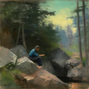 Man painting by a bubbling brook in a forest - Image 4