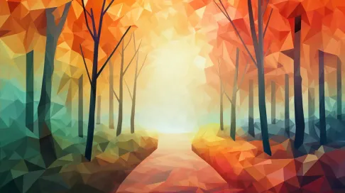 Polygonal depiction of an autumn forest path - Image 2