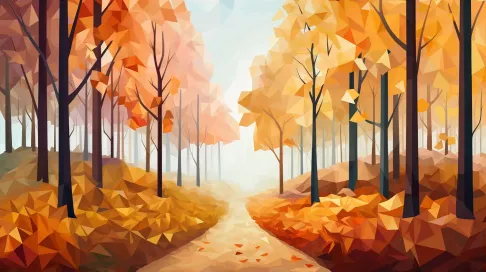 Polygonal depiction of an autumn forest path - Image 3