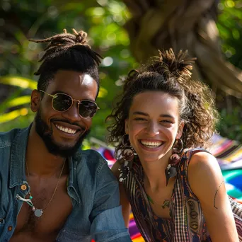 Diverse couple having a picnic in the park - Image 2