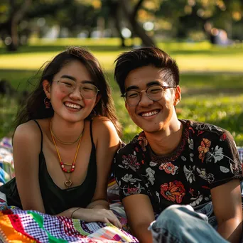 Diverse couple having a picnic in the park - Image 4