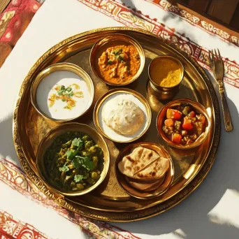 Traditional Indian thali served in brass utensils showcased in low poly art style - Image 4