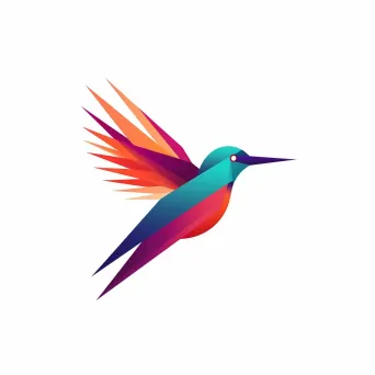 Logo with a hummingbird formed by overlapping geometric shapes, in vibrant colors on white. - Image 3