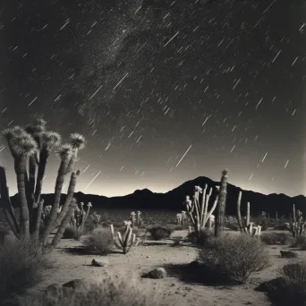 Starry night sky with meteor shower over desert landscape silhouette - Image 4