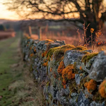 Lichen and moss on a dry stone wall in soft evening light. - Image 4