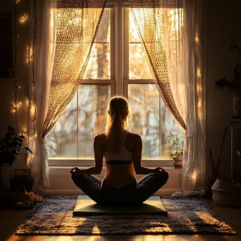 Woman practicing yoga at home with natural light. - Image 3