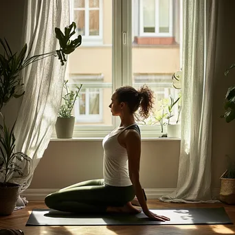 Woman practicing yoga at home with natural light. - Image 4