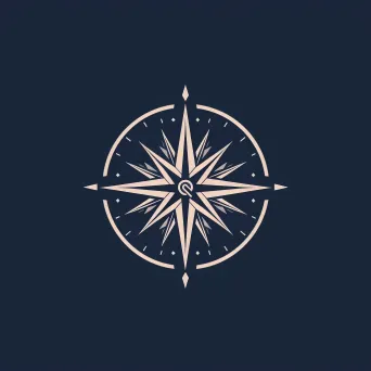 Intricate compass logo design with navy and silver colors on a dark background - Image 1