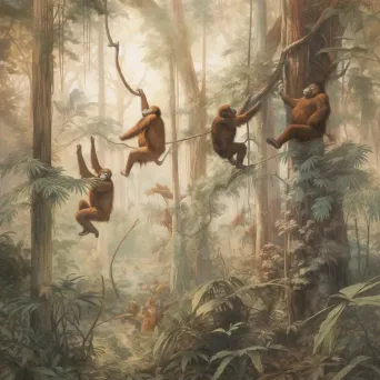 Orangutans swinging in Borneo rainforest on a sunny afternoon - Image 2