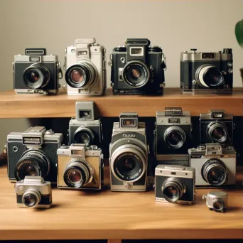 Vintage film camera collection in black and white - Image 3