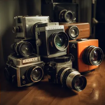 Vintage film camera collection in black and white - Image 4