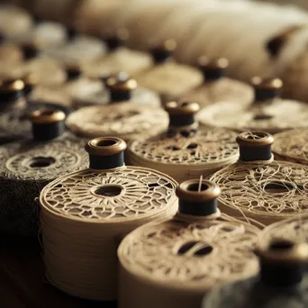 Close-up of intricate hand-stitching on linen fabric. - Image 1