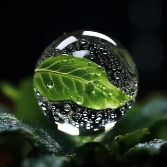 Image revealing the hidden world inside a dewdrop on a leaf with refracted light - Image 1