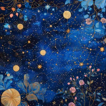 Whimsical night sky depicted with bold textile art patterns mimicking constellations - Image 1