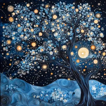 Whimsical night sky depicted with bold textile art patterns mimicking constellations - Image 4