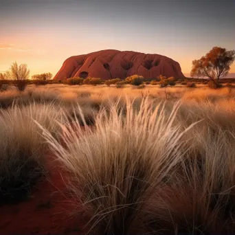 Uluru at sunrise with changing colors in the desert landscape - Image 1