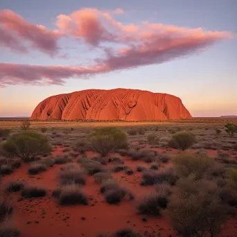 Uluru at sunrise with changing colors in the desert landscape - Image 2