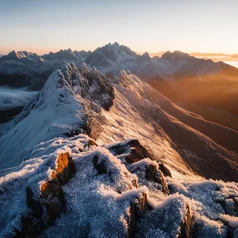 Rocky mountain ridge covered in frost and mist - Image 3