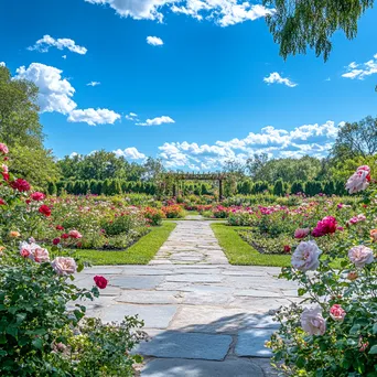 Manicured rose garden with stone pathways. - Image 3