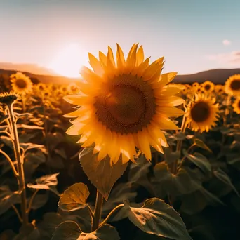 Sunset Over Sunflower Field