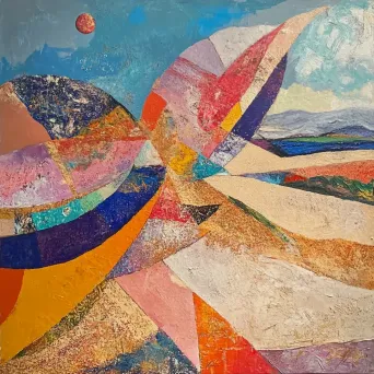 Abstract representation of a vibrant desert using mixed media - Image 4