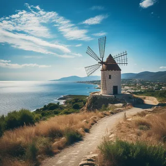 Traditional Greek windmill with a sea view - Image 1