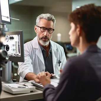 Optometrist performing eye exam on adult male - Image 3