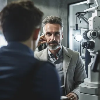 Optometrist performing eye exam on adult male - Image 4