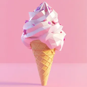 Playful soft serve ice cream cone in low poly style and pastel colors - Image 1