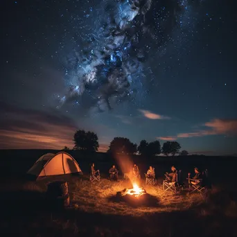 Group of friends enjoying a bonfire under a starry sky - Image 1