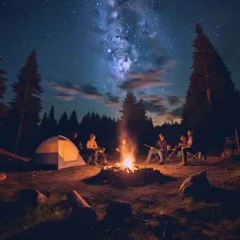 Group of friends enjoying a bonfire under a starry sky - Image 2