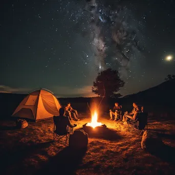 Group of friends enjoying a bonfire under a starry sky - Image 3