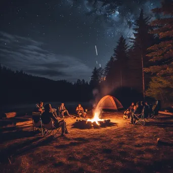 Friends Gathered Around a Bonfire