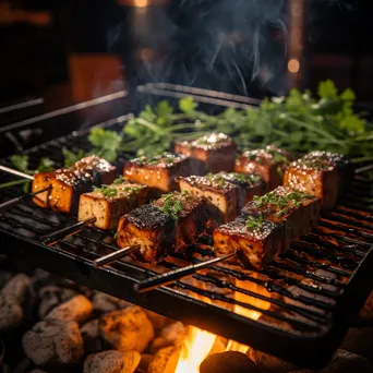 Marinated Tofu Skewers on a Backyard Grill