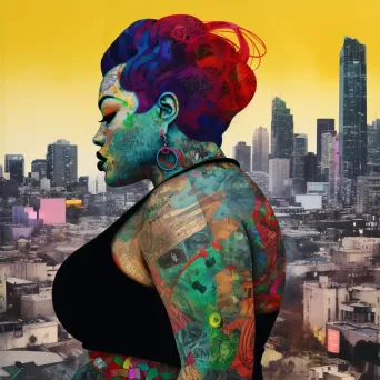 Woman with colorful tattoos posing in a cityscape - Image 2