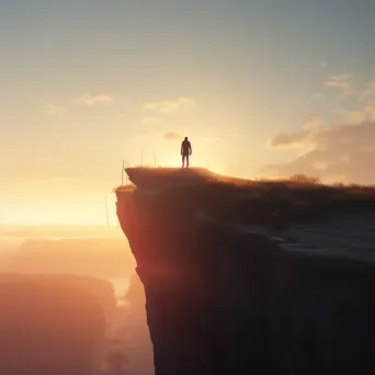 Person at cliff edge looking at sunrise - Image 1