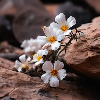 Delicate desert flowers growing among rugged rock formations - Image 4