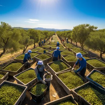 Aerial shot of workers harvesting olives in a picturesque olive grove. - Image 2