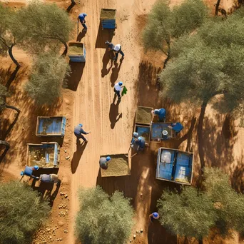 Aerial shot of workers harvesting olives in a picturesque olive grove. - Image 3