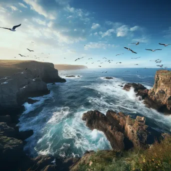 Aerial view of coastal cliffs with waves crashing against rocks - Image 1