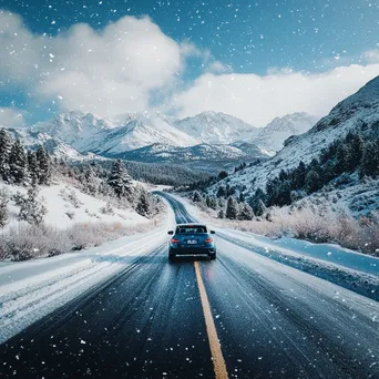 Family car traveling in snowy mountains - Image 4