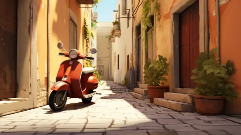 Vintage low poly scooter in a rustic alleyway, bohemian vibes - Image 2