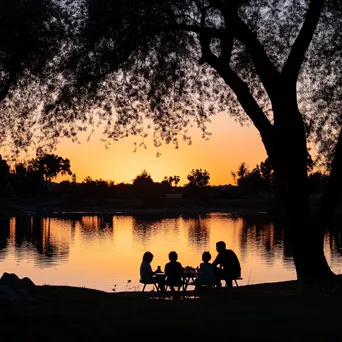 Family picnic by the oasis at sunset - Image 4