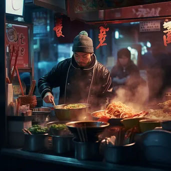 Chef Serving Ramen at Night