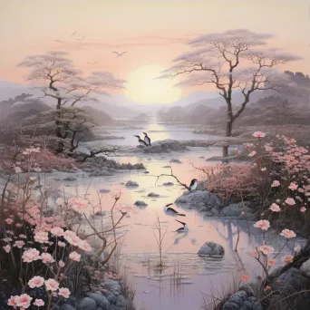 Soft pastel colors of spring dawn with chirping birds - Image 3