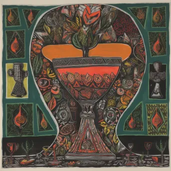 Image of a Kwanzaa celebration with a kinara, unity cup, and fruits on a vibrant mat - Image 4