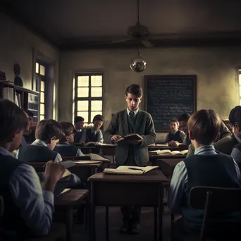 Students engaged in a discussion in a traditional classroom during a history lesson. - Image 4