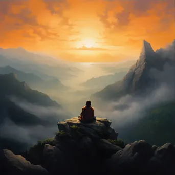 Image of meditating man overlooking serene sunrise - Image 3