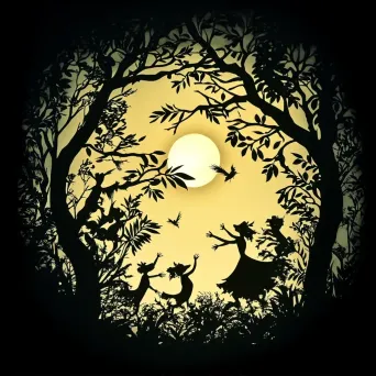 Silhouette of dancing forest creatures under a glowing moon - Image 1